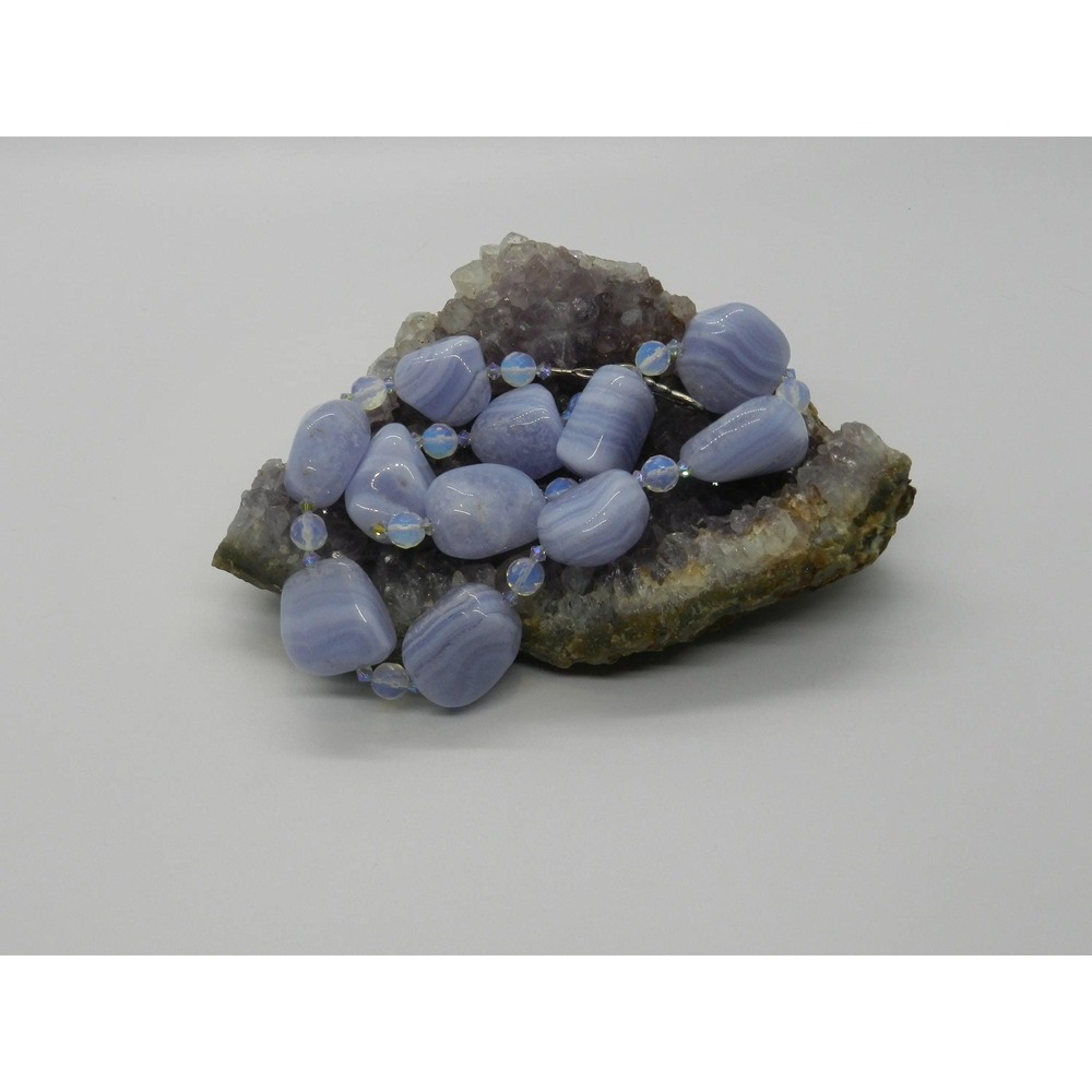 Blue Lace Agate Necklace with Opalite Beads, Gemstone Jewelry